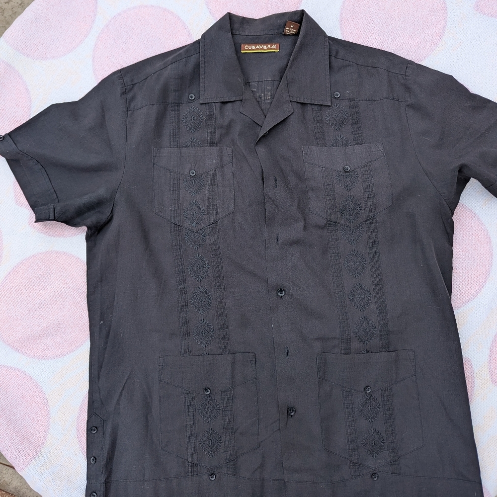 Black Men's Cubavera Button Short Sleeve Shirt Medium